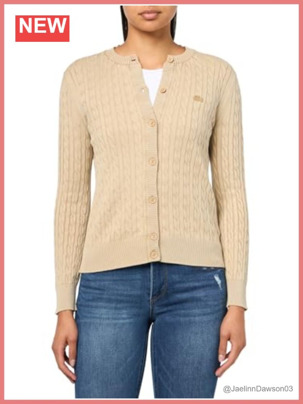 Lacoste Cable Knit Cardigan Crew Neck Long Sleeve Pull On Button Front